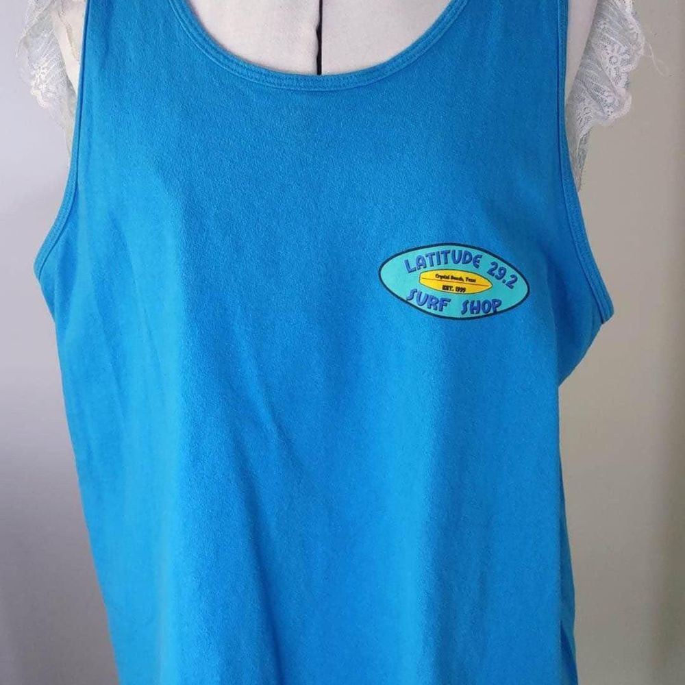 Large Gildan Cotton Tank (Latitude 29.2 Surf Shop) Crystal Beach Texas C6150 - Picture 2 of 5